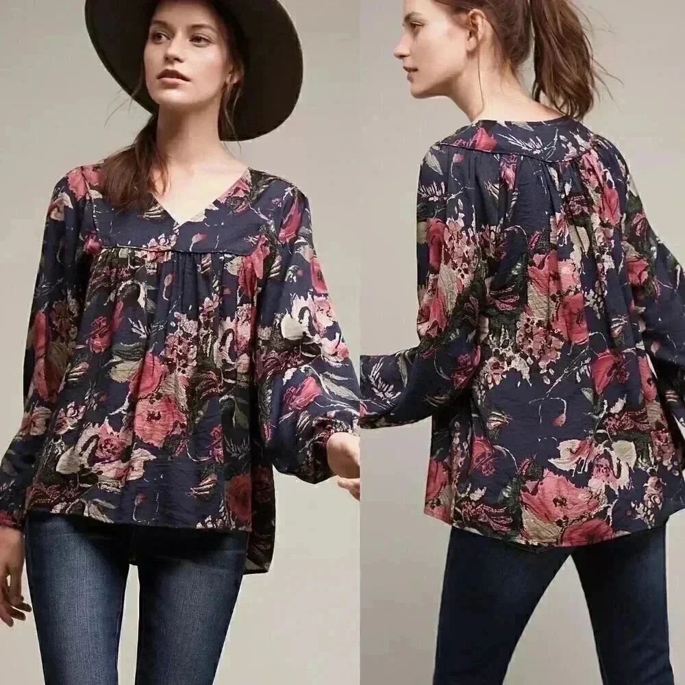 Anthropologie Anama Calendula Floral Tunic Top Size XS NWOT